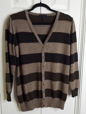 Enzo Mantovani Cardigan Sweater, Size XL, 100% Wool, Stripes